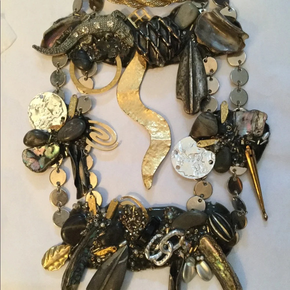 Vintage Steampunk Up cycled Silver Gold Metal Beaded Bib Rope Necklace XL, NEW - Picture 5 of 8